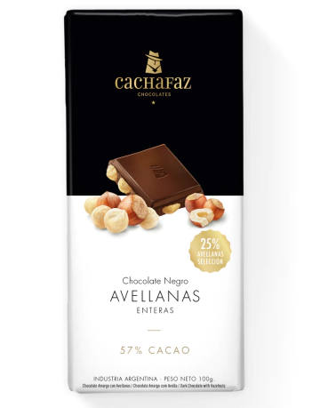 [TDS-01805] Chocolate Negro 57% Cacao con Avellanas - Flowpack - 100 gr. / 3,53 Oz. - Marca: CACHAFAZ