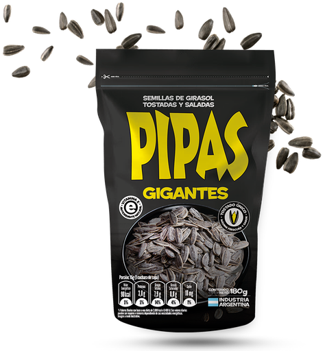 [TDS-01938] Semillas de girasol tostadas y saladas Gigantes - Doypack - 180 gr. / 6,35 Oz. - Marca: PIPAS