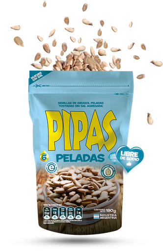 [TDS-01939] Semillas de girasol peladas sin sal agregada Peladas - Libre de Sodio - Doypack - 180 gr. / 6,35 Oz. - Marca: PIPAS